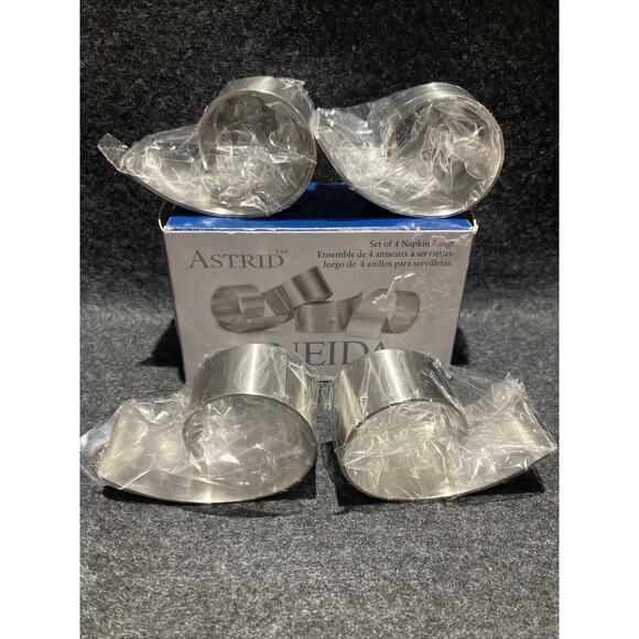 Oneida Astrid Set Of 4 Stainless Steel Napkin Rings New Old Stock - Picture 8 of 10